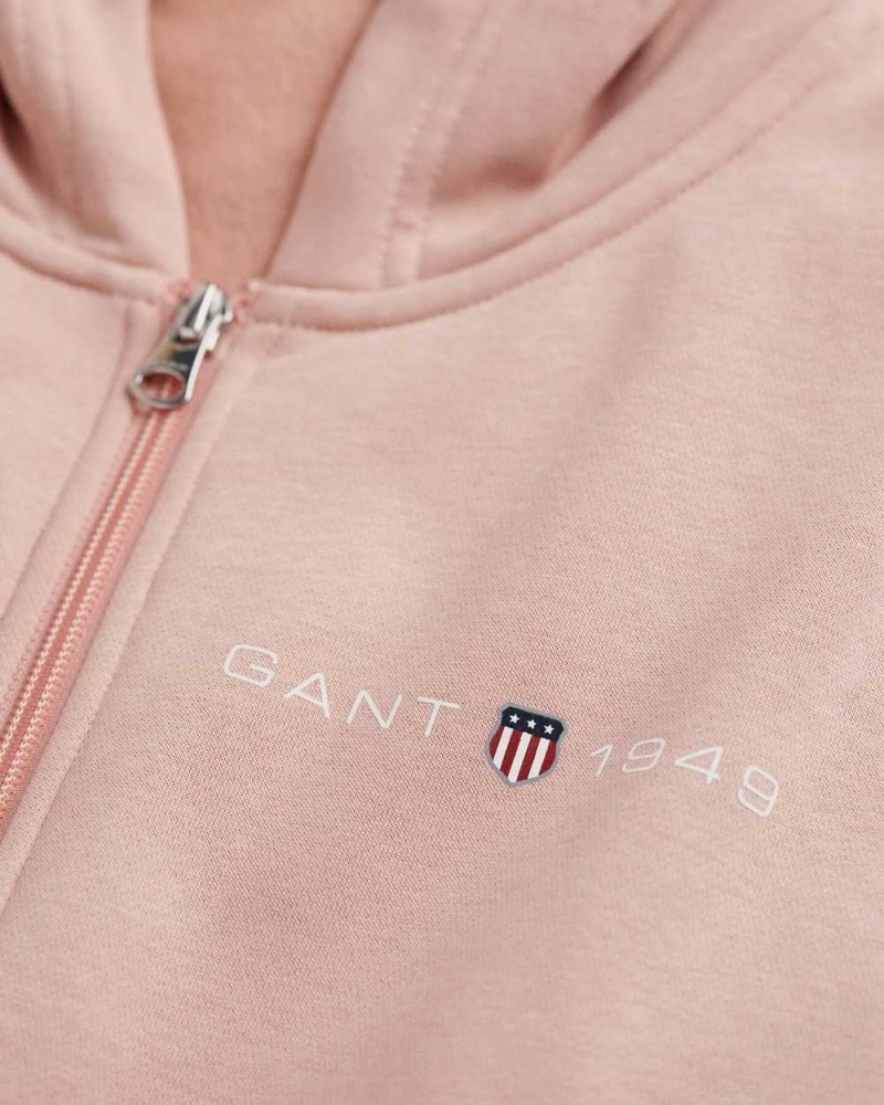 Gant Archive Shield Print Zip Women's Hoodie Dusty Rose | XWIMA-9831