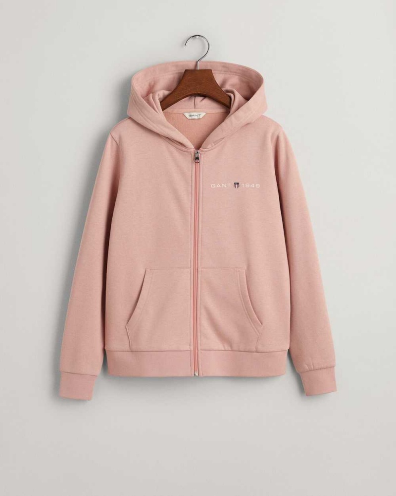 Gant Archive Shield Print Zip Women\'s Hoodie Dusty Rose | XWIMA-9831