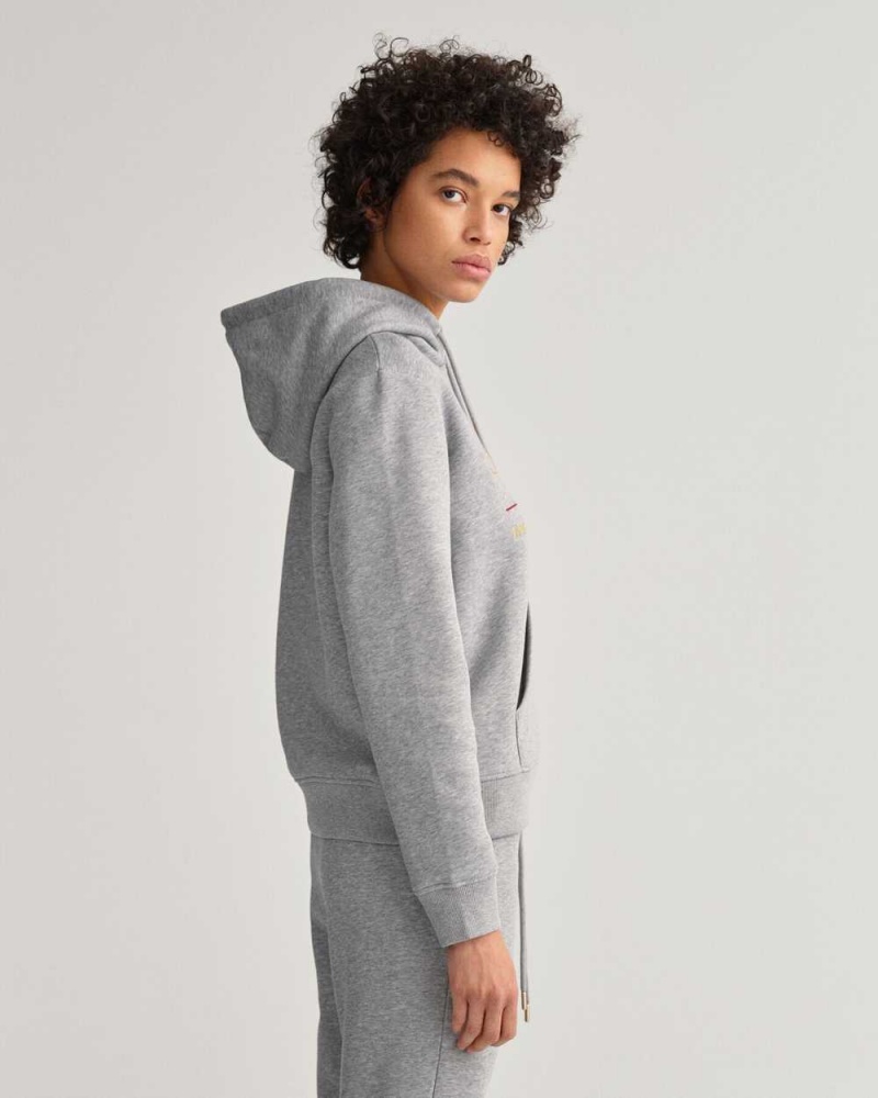 Gant Archive Shield Sweat Women's Hoodie Grey Melange | RMQWA-3081