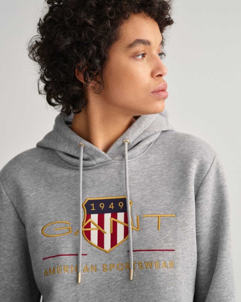 Gant Archive Shield Sweat Women's Hoodie Grey Melange | RMQWA-3081