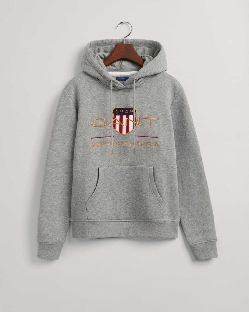 Gant Archive Shield Sweat Women's Hoodie Grey Melange | RMQWA-3081