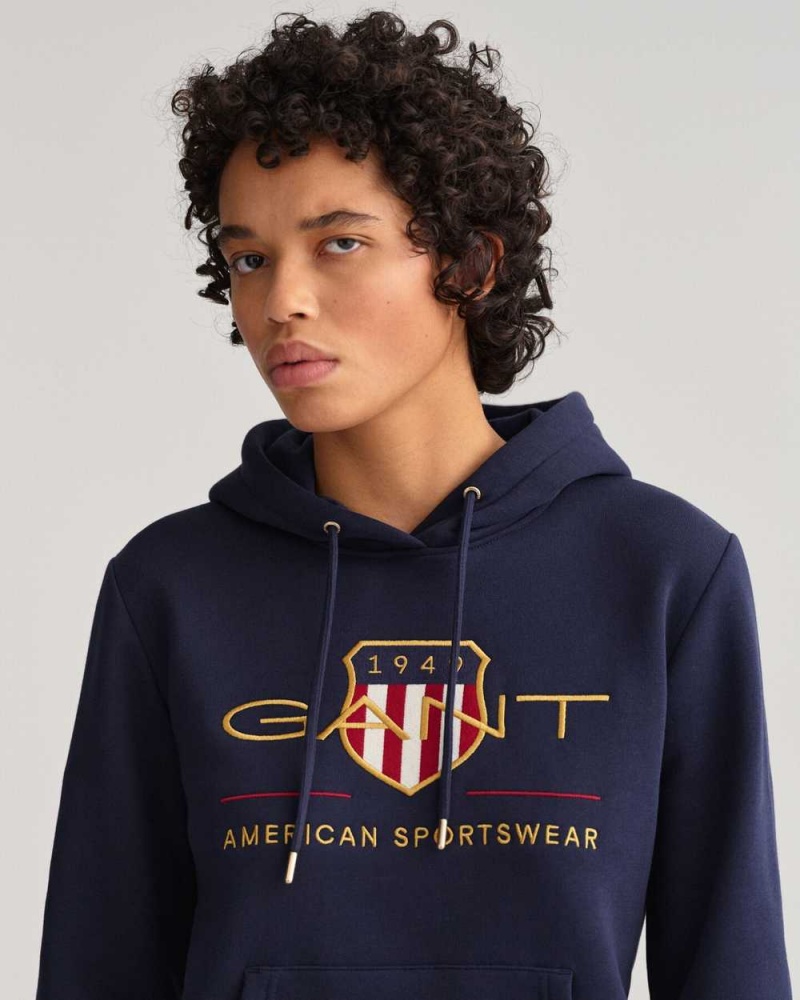 Gant Archive Shield Sweat Women's Hoodie Evening Blue | WVZFI-0759