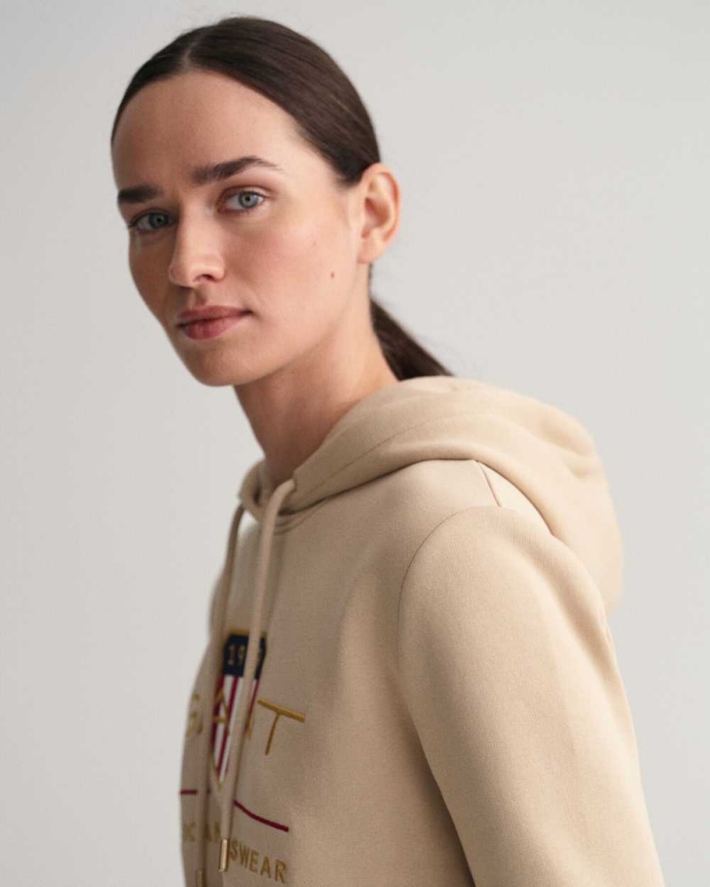 Gant Archive Shield Sweat Women's Hoodie Dry Sand | PMZEA-1426