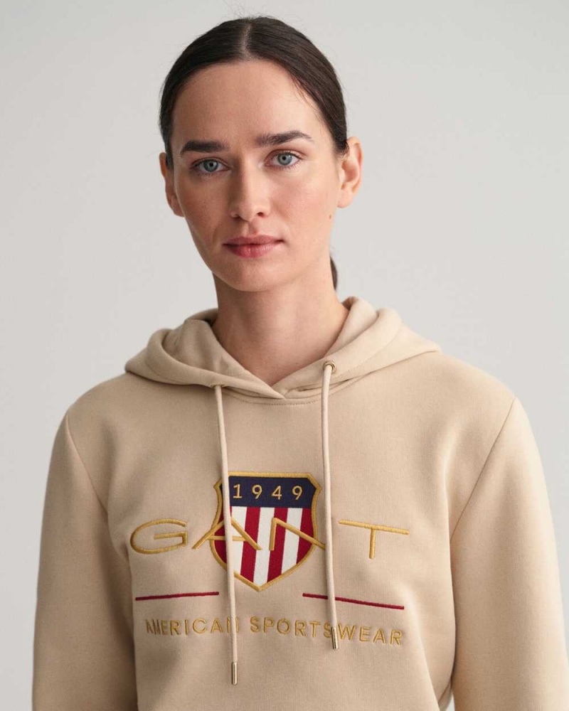 Gant Archive Shield Sweat Women's Hoodie Dry Sand | PMZEA-1426