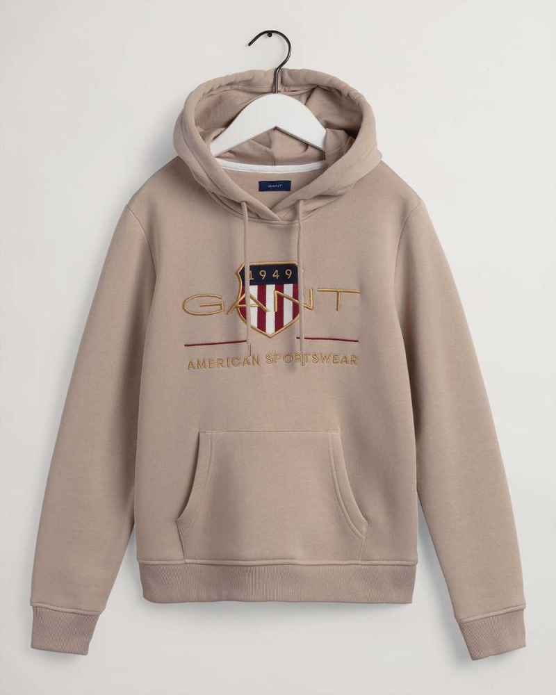 Gant Archive Shield Sweat Women's Hoodie Dry Sand | PMZEA-1426