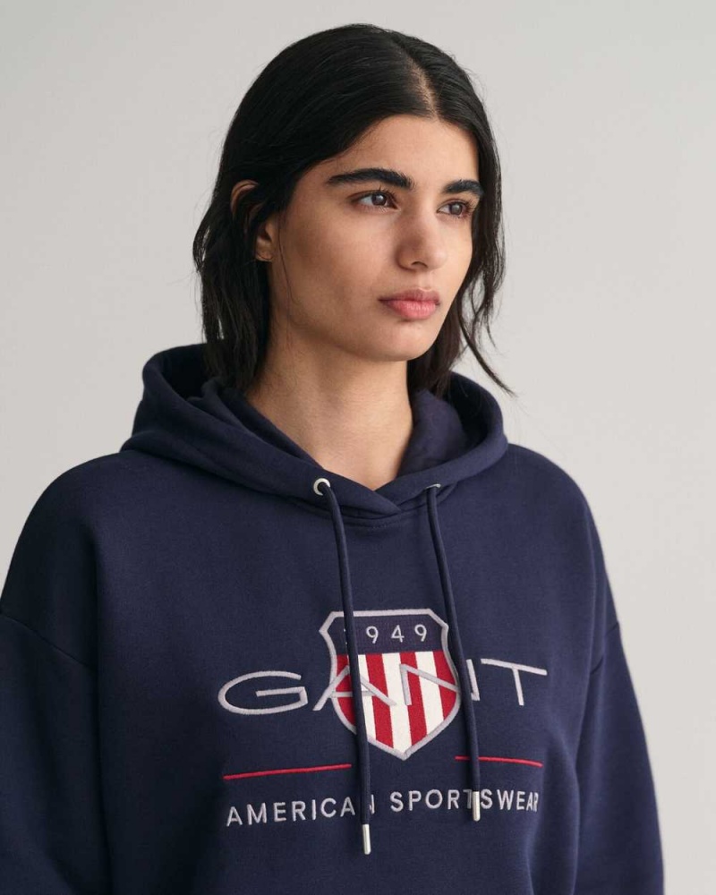 Gant Archive Shield Women's Hoodie Evening Blue | OIFYD-0367