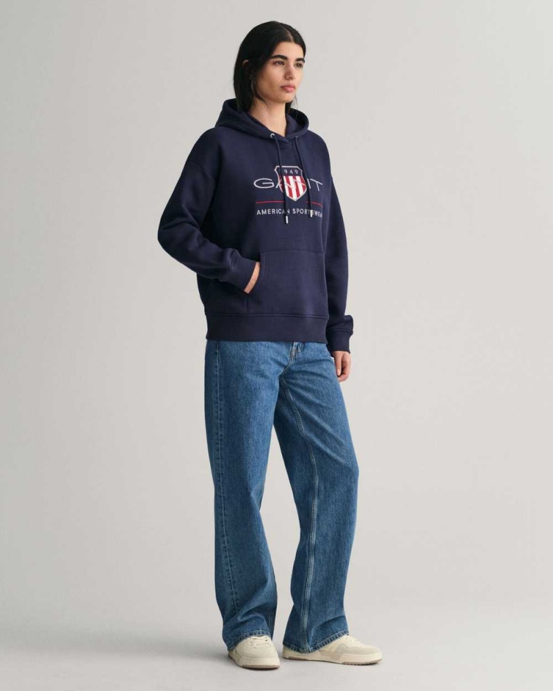 Gant Archive Shield Women's Hoodie Evening Blue | OIFYD-0367