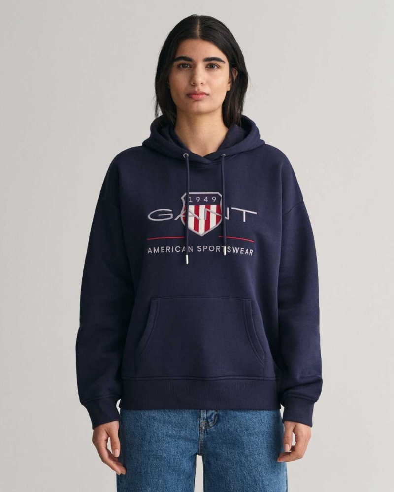 Gant Archive Shield Women\'s Hoodie Evening Blue | OIFYD-0367