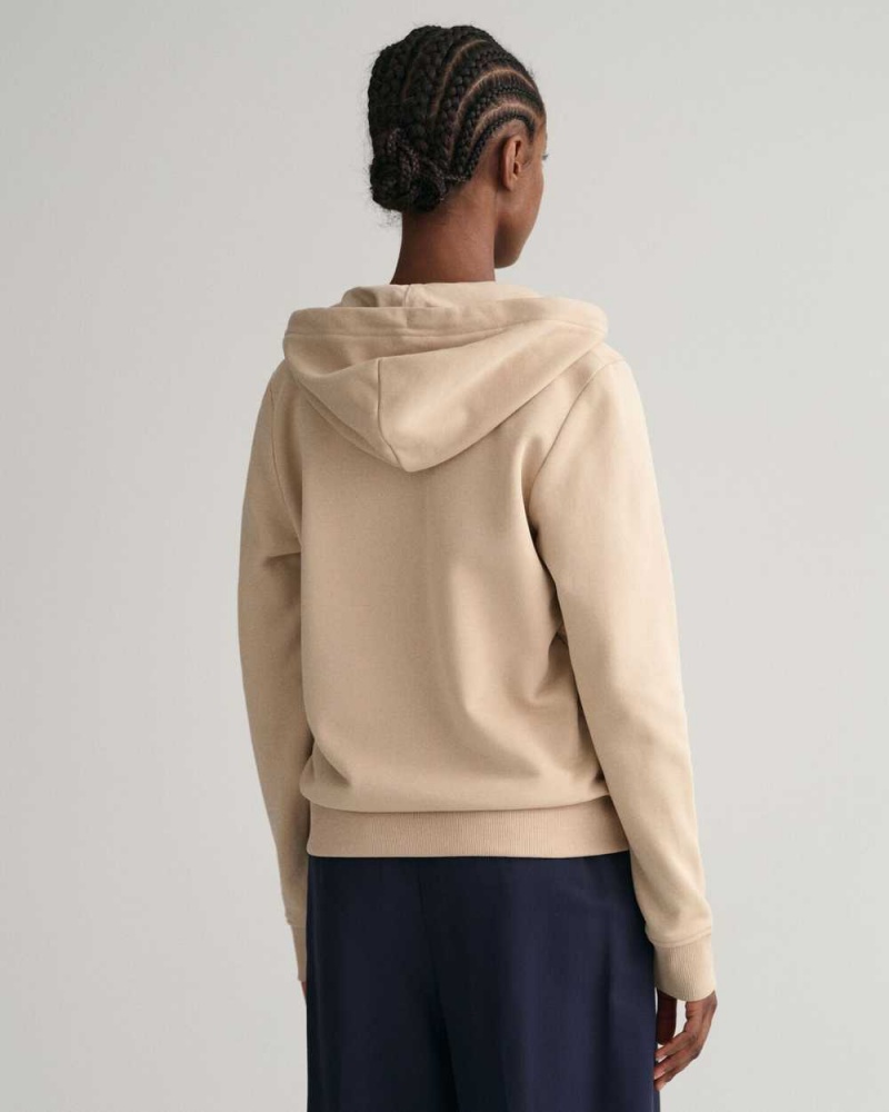 Gant Archive Shield Zip Women's Hoodie Dry Sand | AHRTE-4862