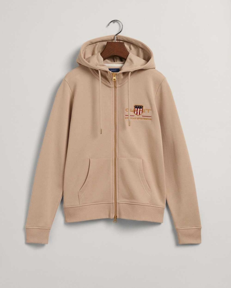 Gant Archive Shield Zip Women's Hoodie Dry Sand | AHRTE-4862