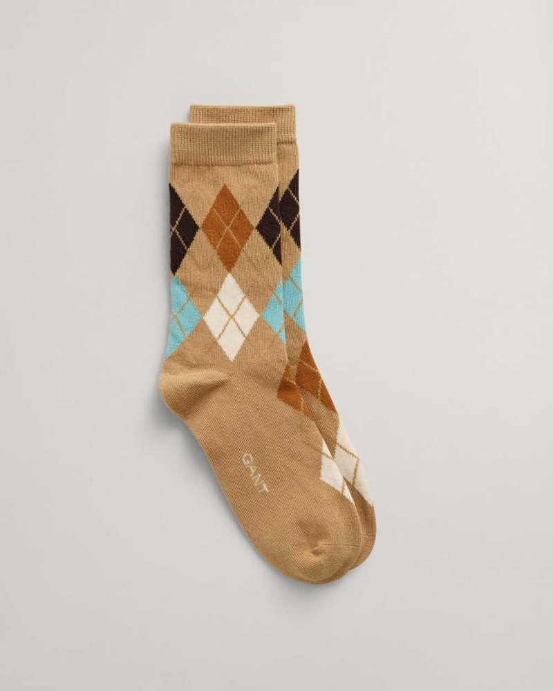 Gant Argyle Women\'s Socks Dark Khaki | POHUK-7426