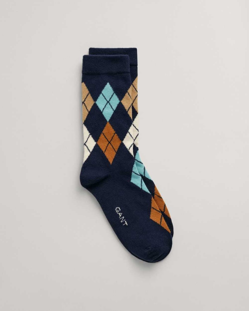 Gant Argyle Women\'s Socks Evening Blue | VDHUX-0243