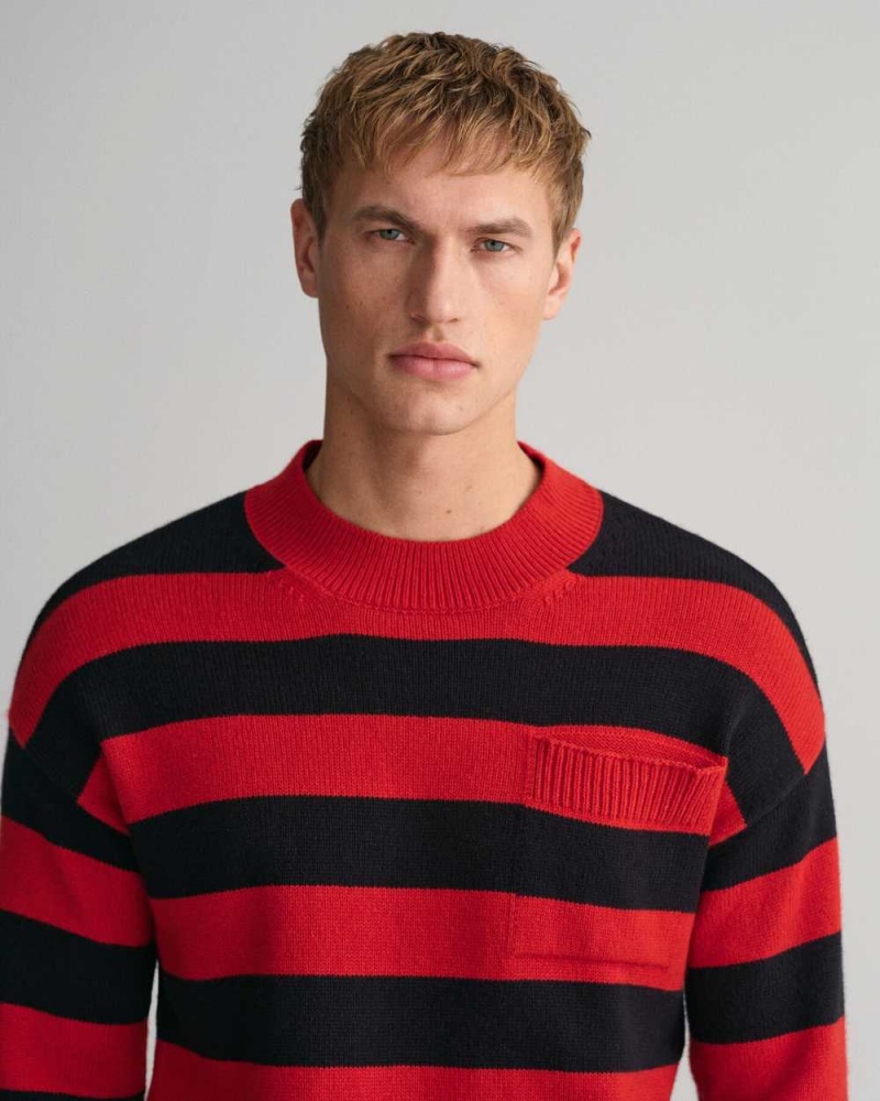 Gant Barstripe Crew Neck Men's Sweater Rich Red | HEKMY-7432