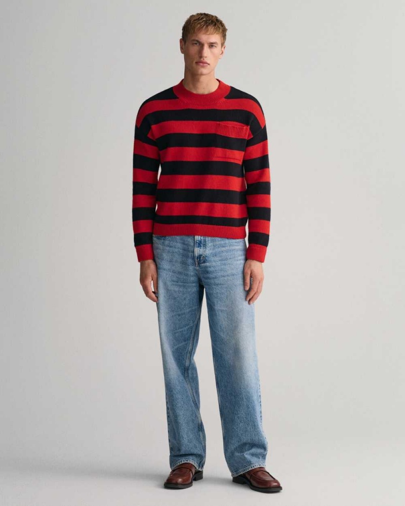 Gant Barstripe Crew Neck Men's Sweater Rich Red | HEKMY-7432