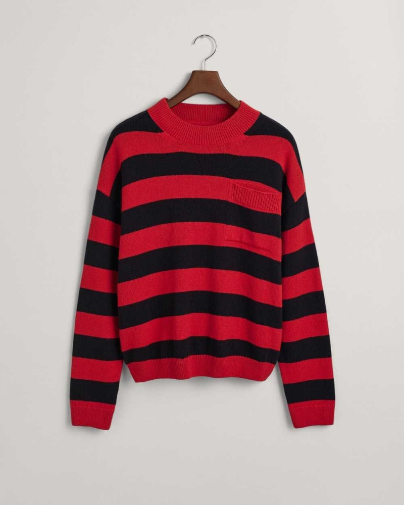 Gant Barstripe Crew Neck Men's Sweater Rich Red | HEKMY-7432