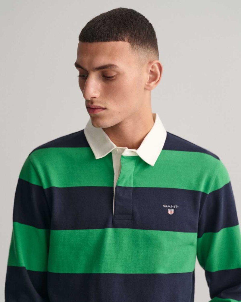 Gant Barstripe Heavy Rugger Men's Shirts Mid Green | ESWGU-1397