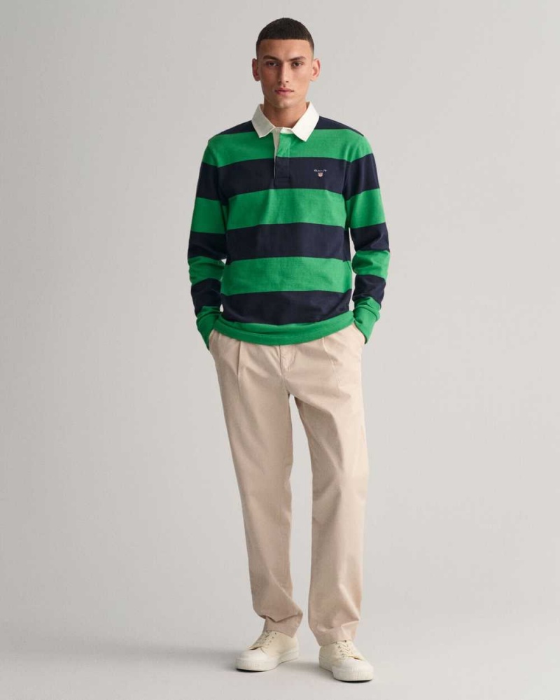 Gant Barstripe Heavy Rugger Men's Shirts Mid Green | ESWGU-1397