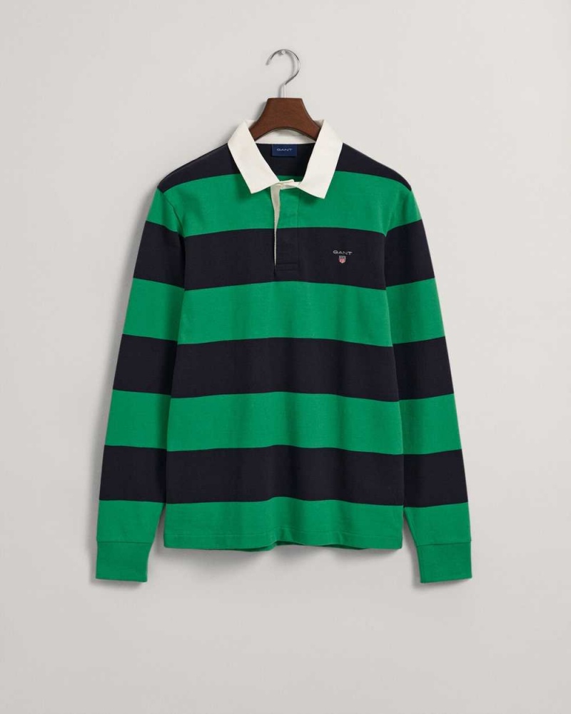 Gant Barstripe Heavy Rugger Men's Shirts Mid Green | ESWGU-1397