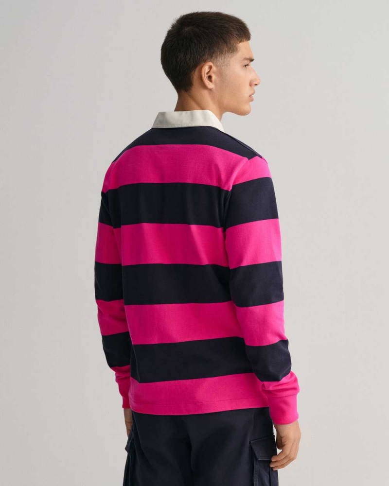 Gant Barstripe Heavy Rugger Men's Shirts Hyper Pink | VHSCA-4150