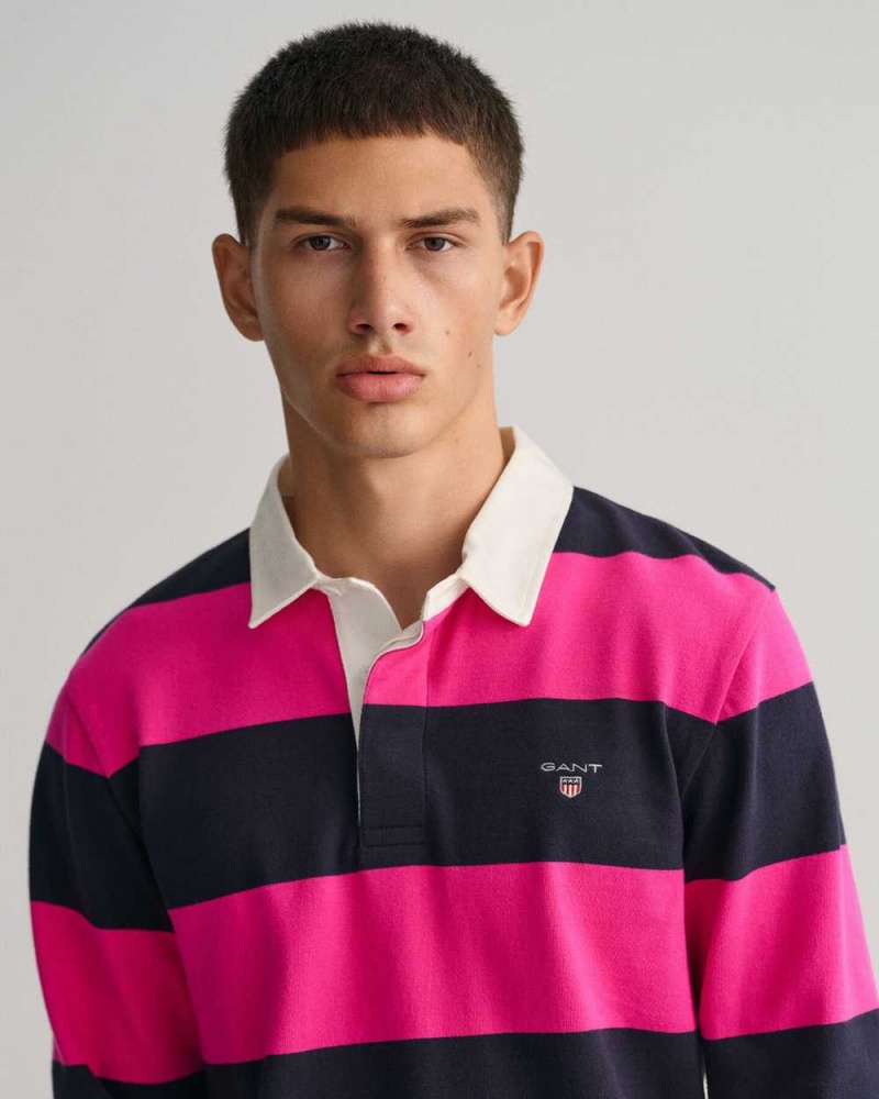 Gant Barstripe Heavy Rugger Men's Shirts Hyper Pink | VHSCA-4150