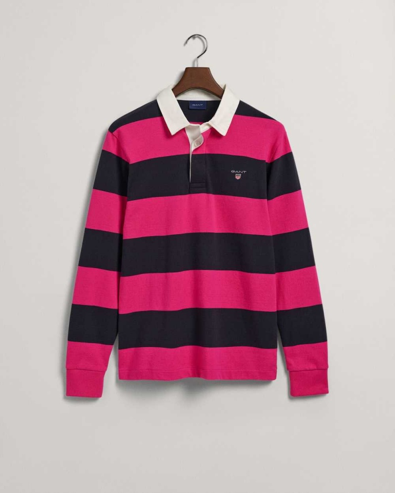 Gant Barstripe Heavy Rugger Men's Shirts Hyper Pink | VHSCA-4150