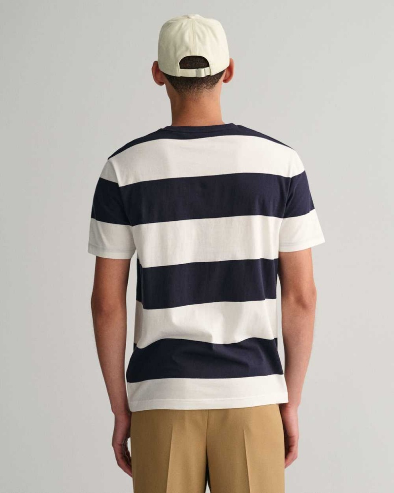 Gant Barstripe Men's T-Shirt Beige White | EWAZR-8654