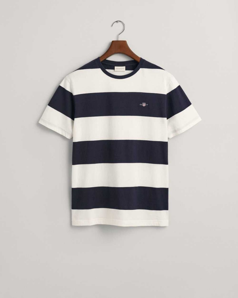 Gant Barstripe Men's T-Shirt Beige White | EWAZR-8654