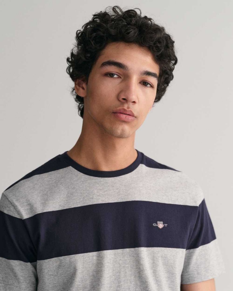 Gant Barstripe Men's T-Shirt Grey Melange | LWCEB-7653