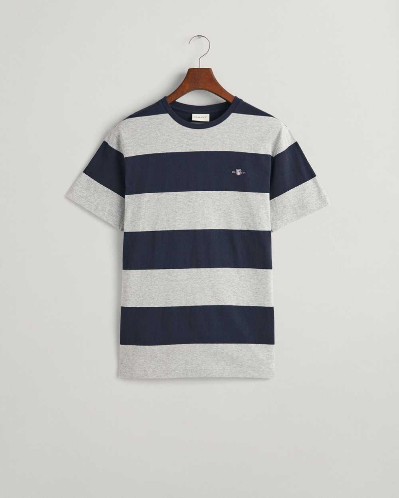 Gant Barstripe Men's T-Shirt Grey Melange | LWCEB-7653