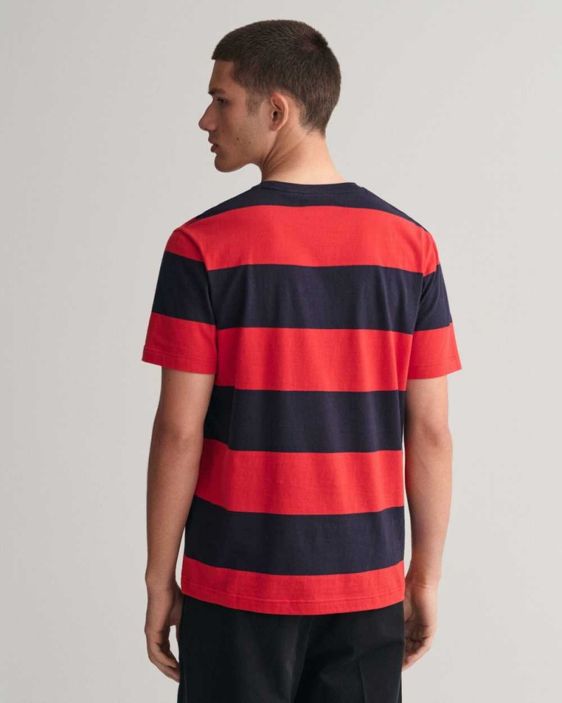 Gant Barstripe Men's T-Shirt Rich Red | AKXLN-3648