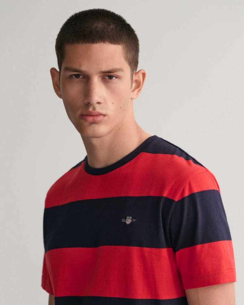 Gant Barstripe Men's T-Shirt Rich Red | AKXLN-3648