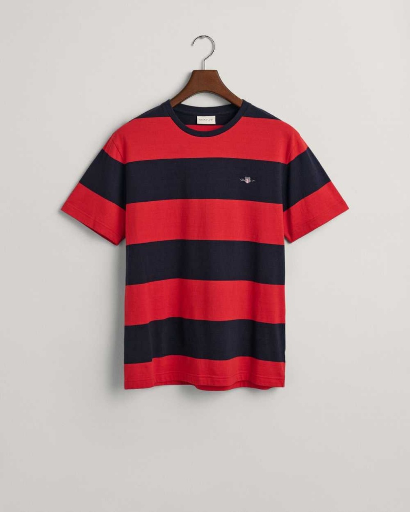 Gant Barstripe Men's T-Shirt Rich Red | AKXLN-3648