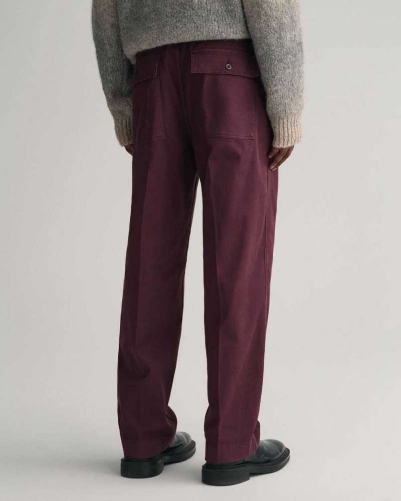 Gant Belted Pleated Men's Chino Pants Dark Red Brown | XMZSI-9428