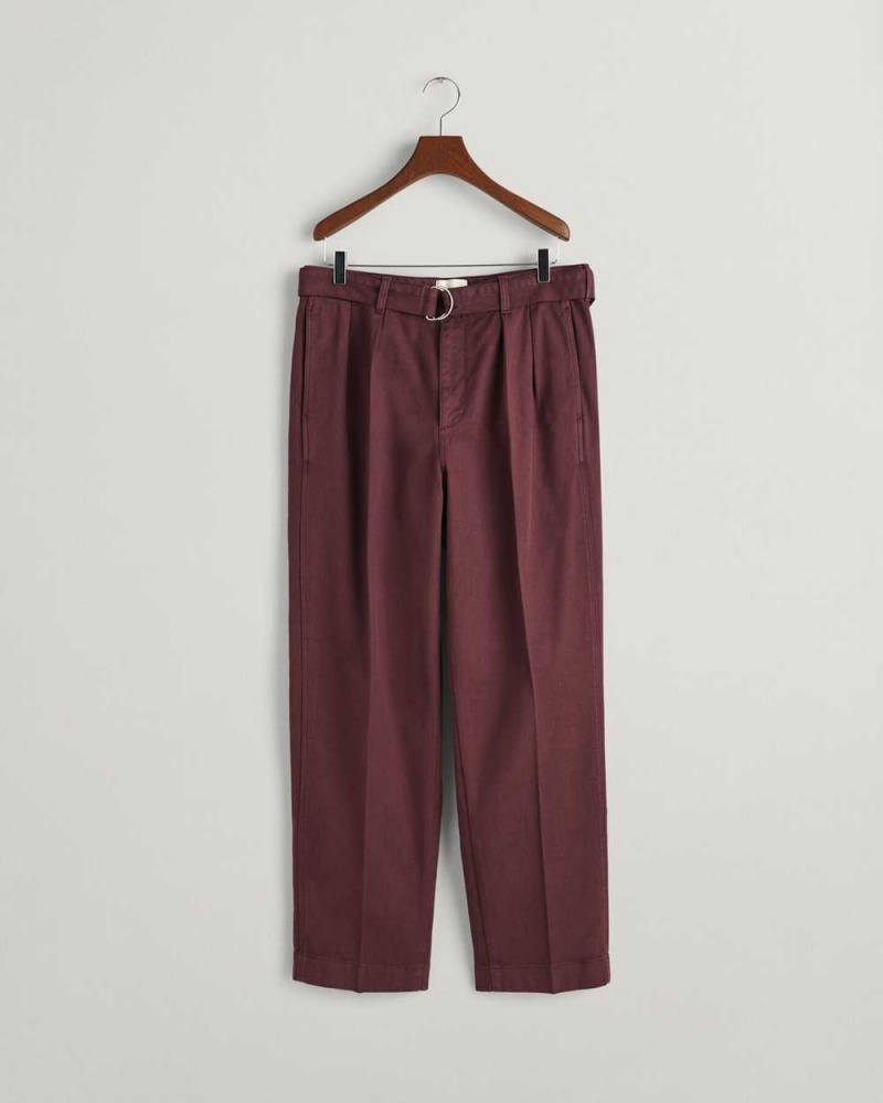 Gant Belted Pleated Men's Chino Pants Dark Red Brown | XMZSI-9428