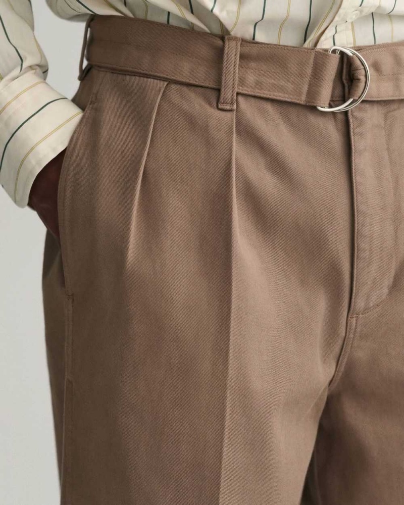 Gant Belted Pleated Men's Chino Pants Desert Brown | SMFKN-6309