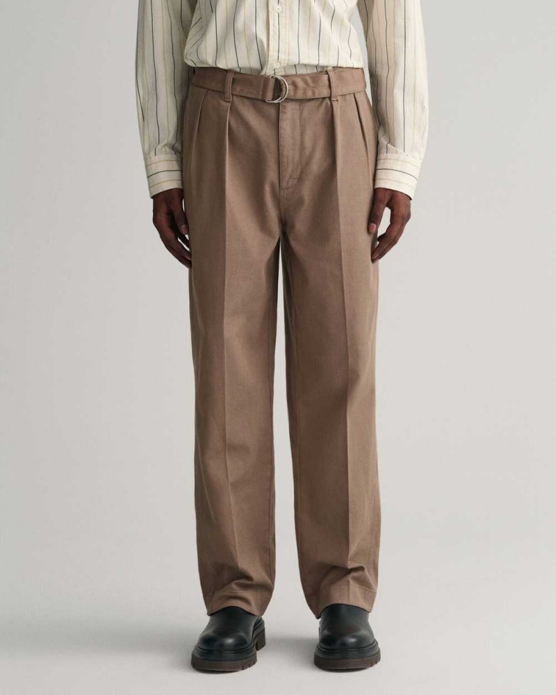 Gant Belted Pleated Men's Chino Pants Desert Brown | SMFKN-6309