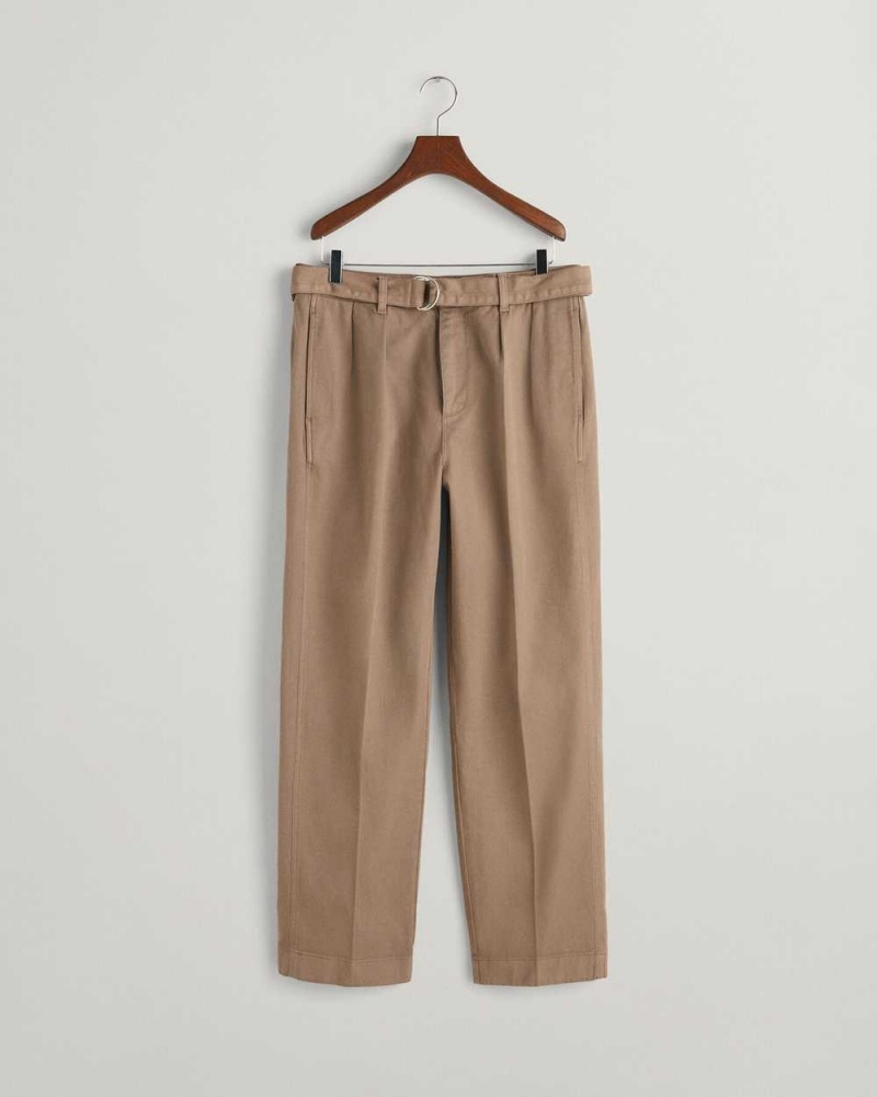 Gant Belted Pleated Men's Chino Pants Desert Brown | SMFKN-6309