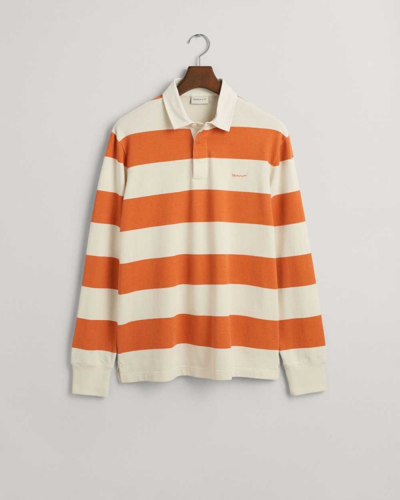 Gant Block Striped Heavy Rugger Men\'s Shirts Pumpkin Orange | QSIXZ-4250