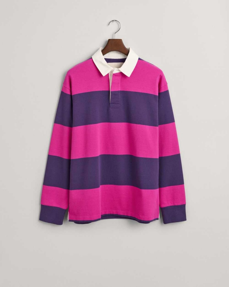 Gant Block Striped Heavy Rugger Men's Shirts Purple Rose | HXENQ-5320