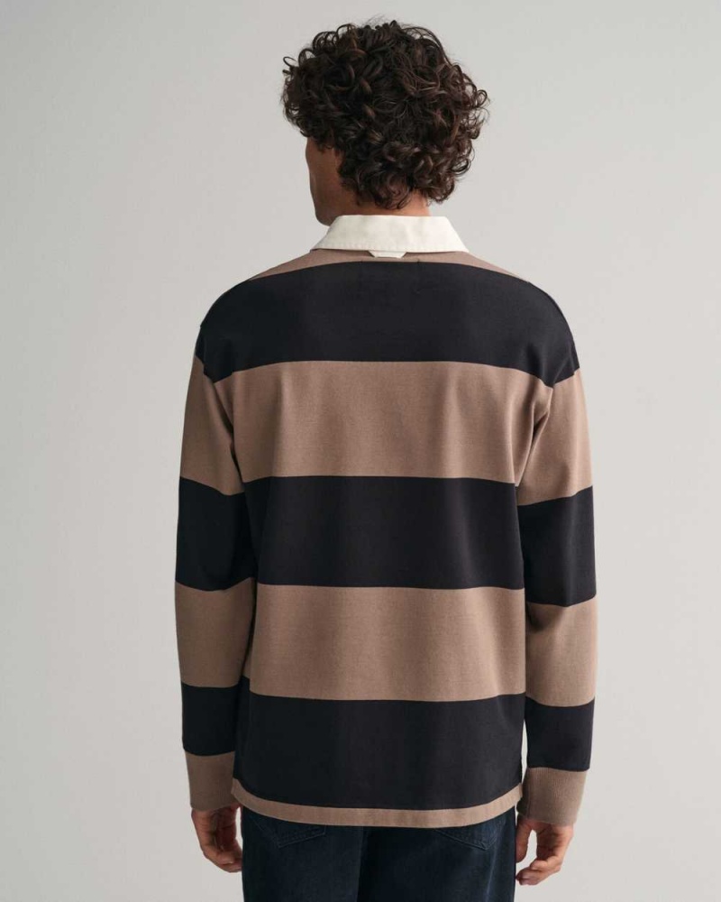 Gant Block Striped Heavy Rugger Men's Shirts Desert Brown | XNPBR-3561