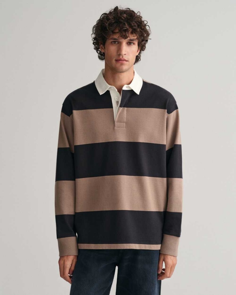 Gant Block Striped Heavy Rugger Men's Shirts Desert Brown | XNPBR-3561