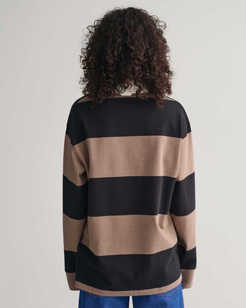 Gant Block Striped Heavy Rugger Women's Shirts Desert Brown | BFECS-5701