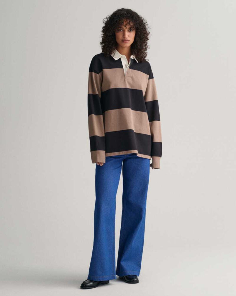 Gant Block Striped Heavy Rugger Women's Shirts Desert Brown | BFECS-5701