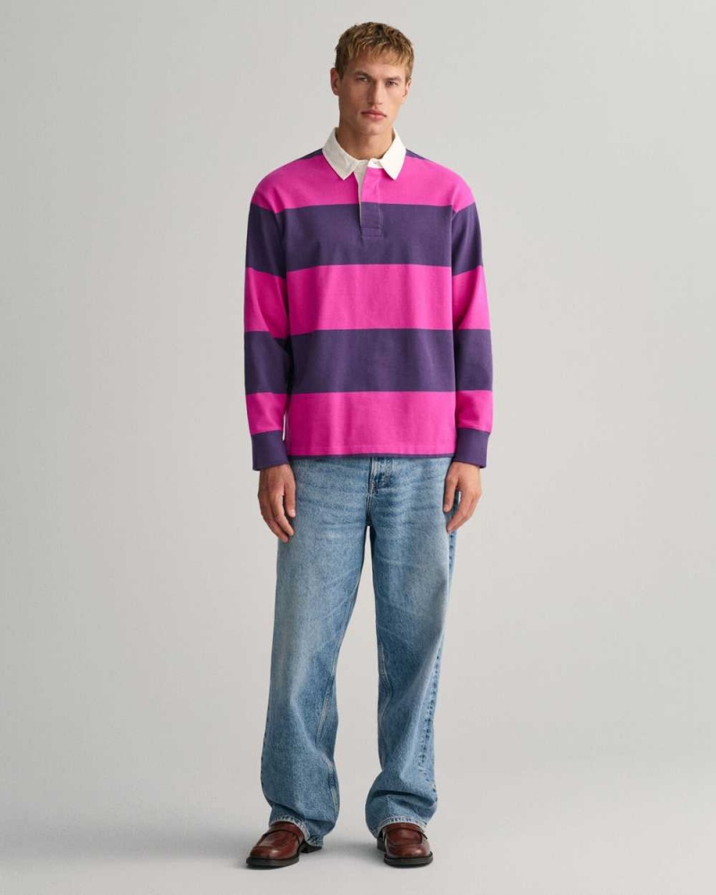 Gant Block Striped Heavy Rugger Women's Shirts Purple Rose | JAQVW-3547