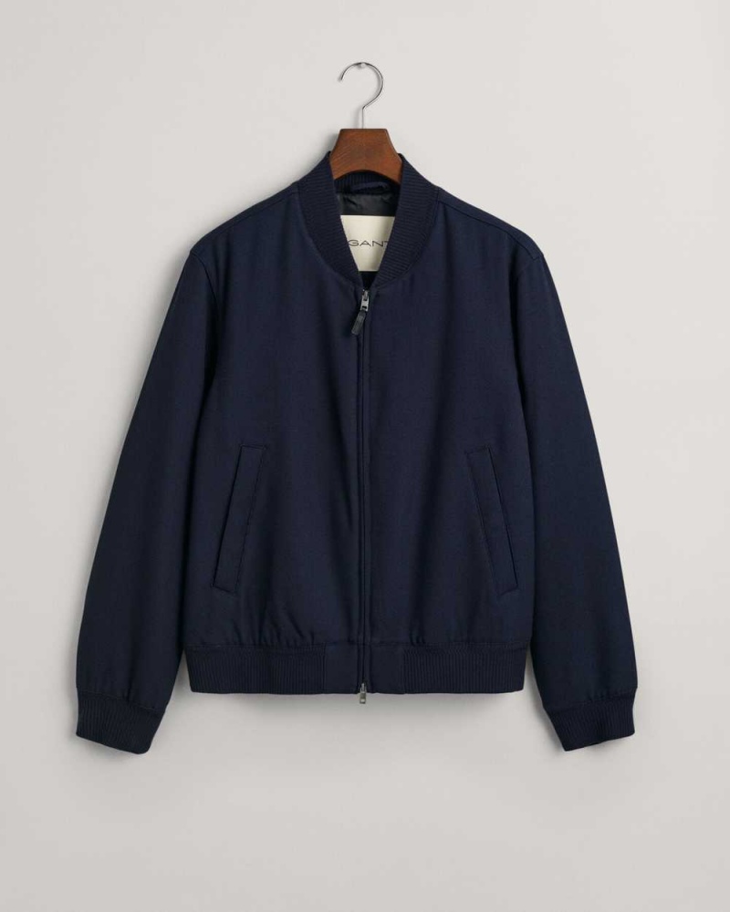 Gant Bomber Men's Jackets Evening Blue | LHJAY-2179