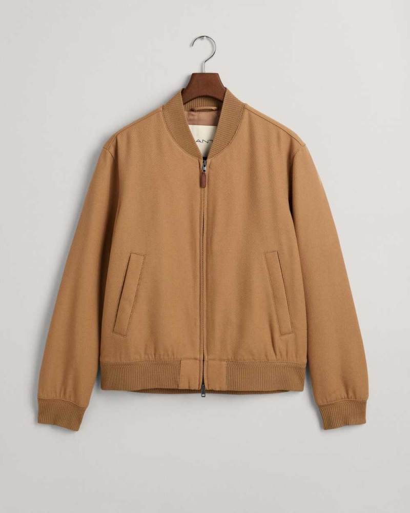 Gant Bomber Men's Jackets Warm Khaki | IEJLU-9730