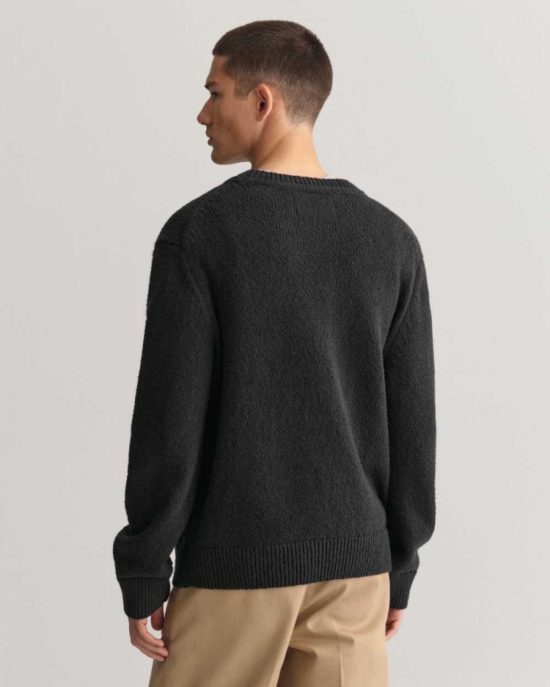 Gant Bouclé Knit Crew Neck Men's Sweater Black | HGVJX-5941