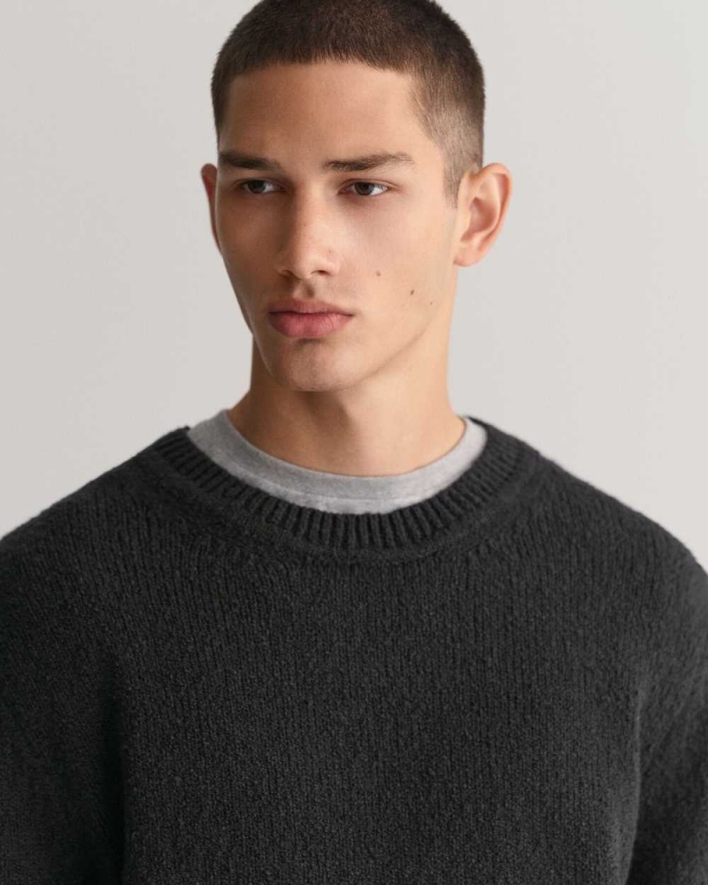 Gant Bouclé Knit Crew Neck Men's Sweater Black | HGVJX-5941