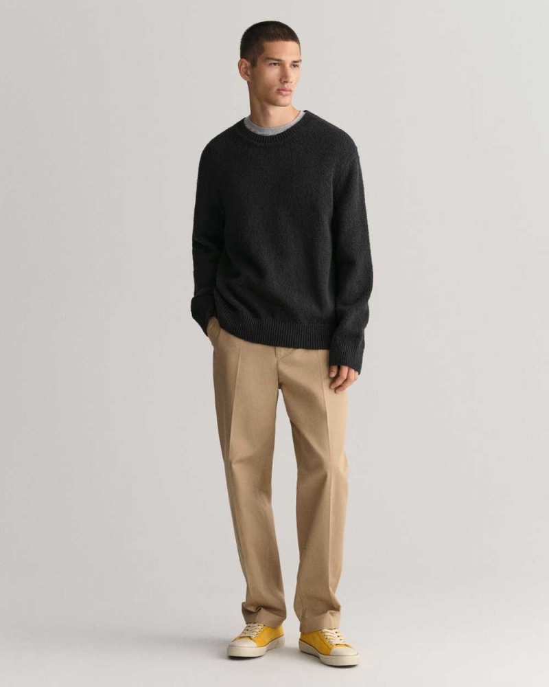 Gant Bouclé Knit Crew Neck Men's Sweater Black | HGVJX-5941