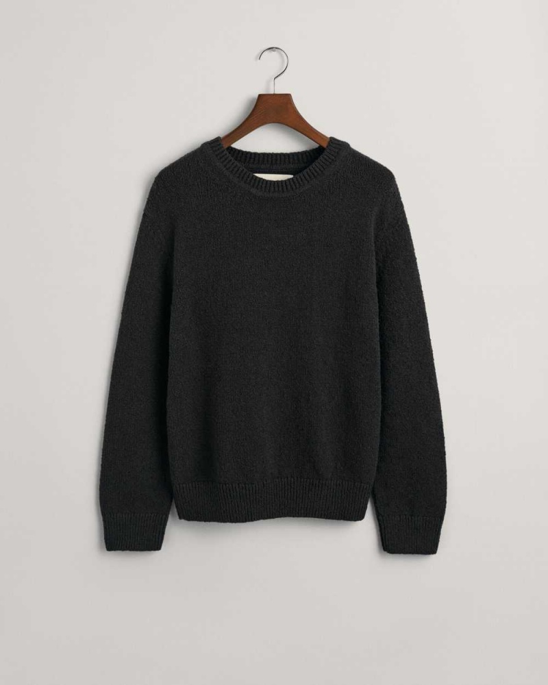 Gant Bouclé Knit Crew Neck Men's Sweater Black | HGVJX-5941